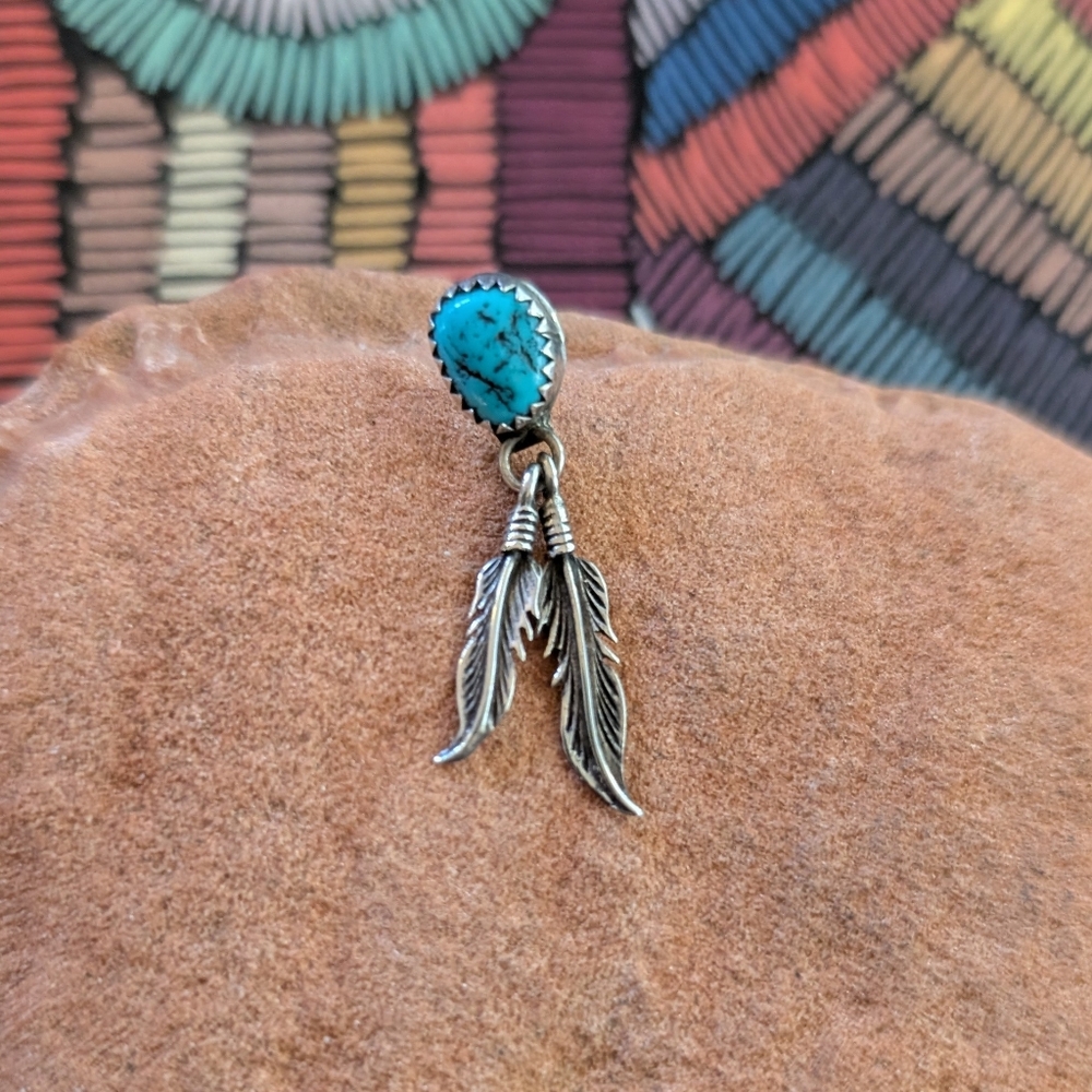 Single Sterling And Turquoise Native American Feather Dangle Earring